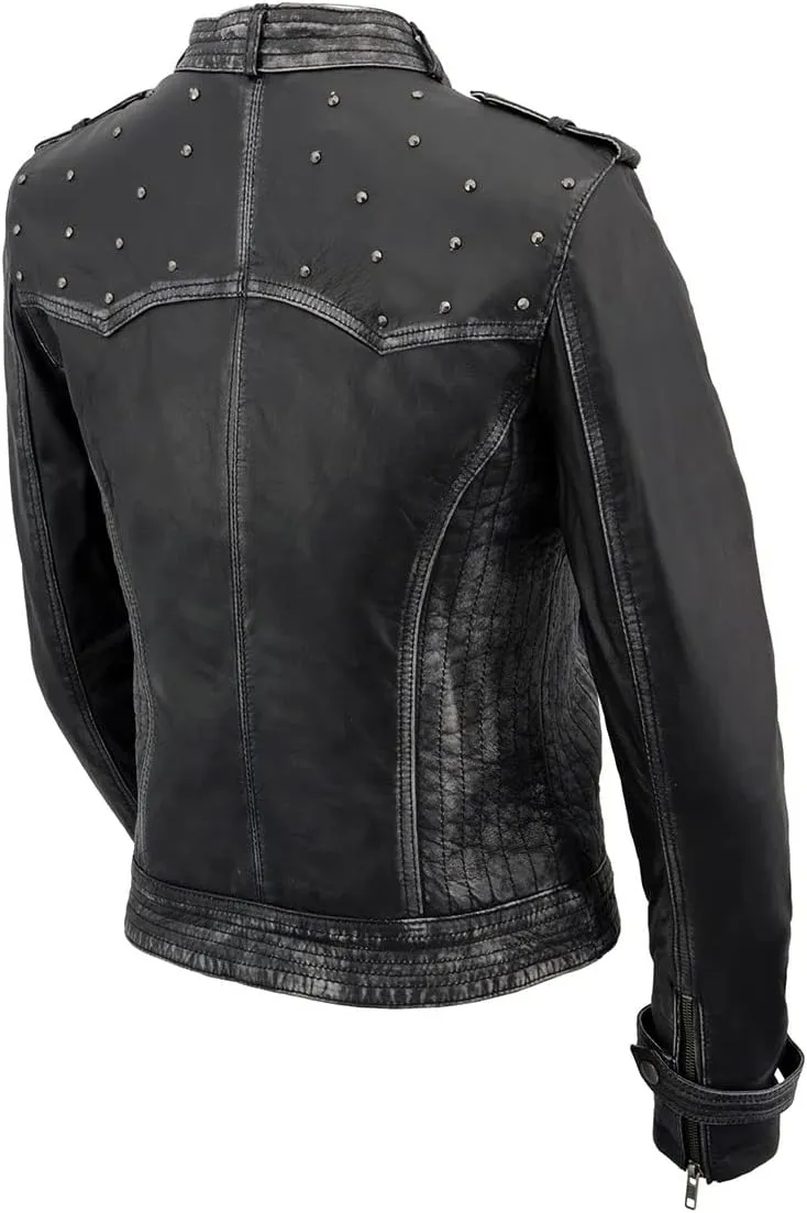 Milwaukee Leather SFL2840 Women's Maiden Black Premium Sheepskin Motorcycle Fashion Leather Jacket with Studs - Small