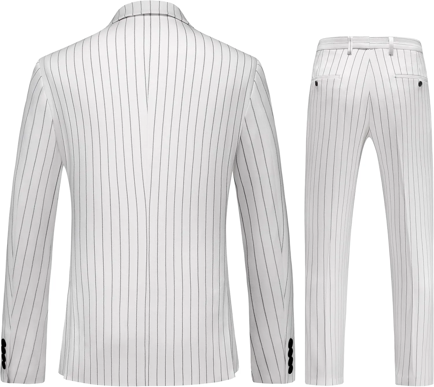 MOGU Mens 3 Piece Pinstripe Suit Slim Fit Double Vents Tuxedo Jacket Vest & Pants Casual Dress Set