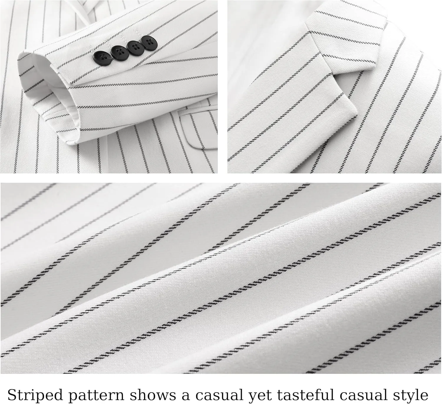 MOGU Mens 3 Piece Pinstripe Suit Slim Fit Double Vents Tuxedo Jacket Vest & Pants Casual Dress Set