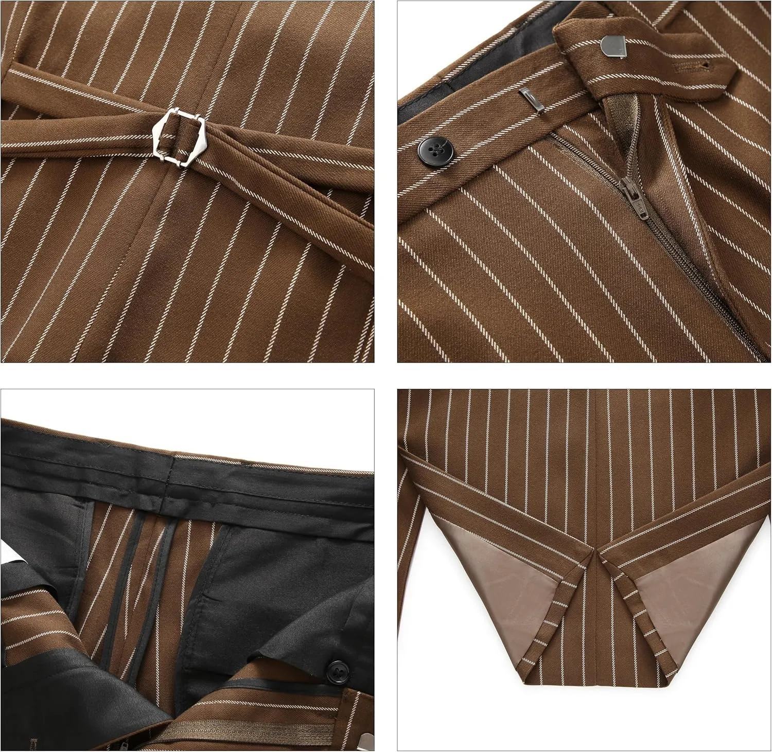 MOGU Mens 3 Piece Pinstripe Suit Slim Fit Double Vents Tuxedo Jacket Vest & Pants Casual Dress Set