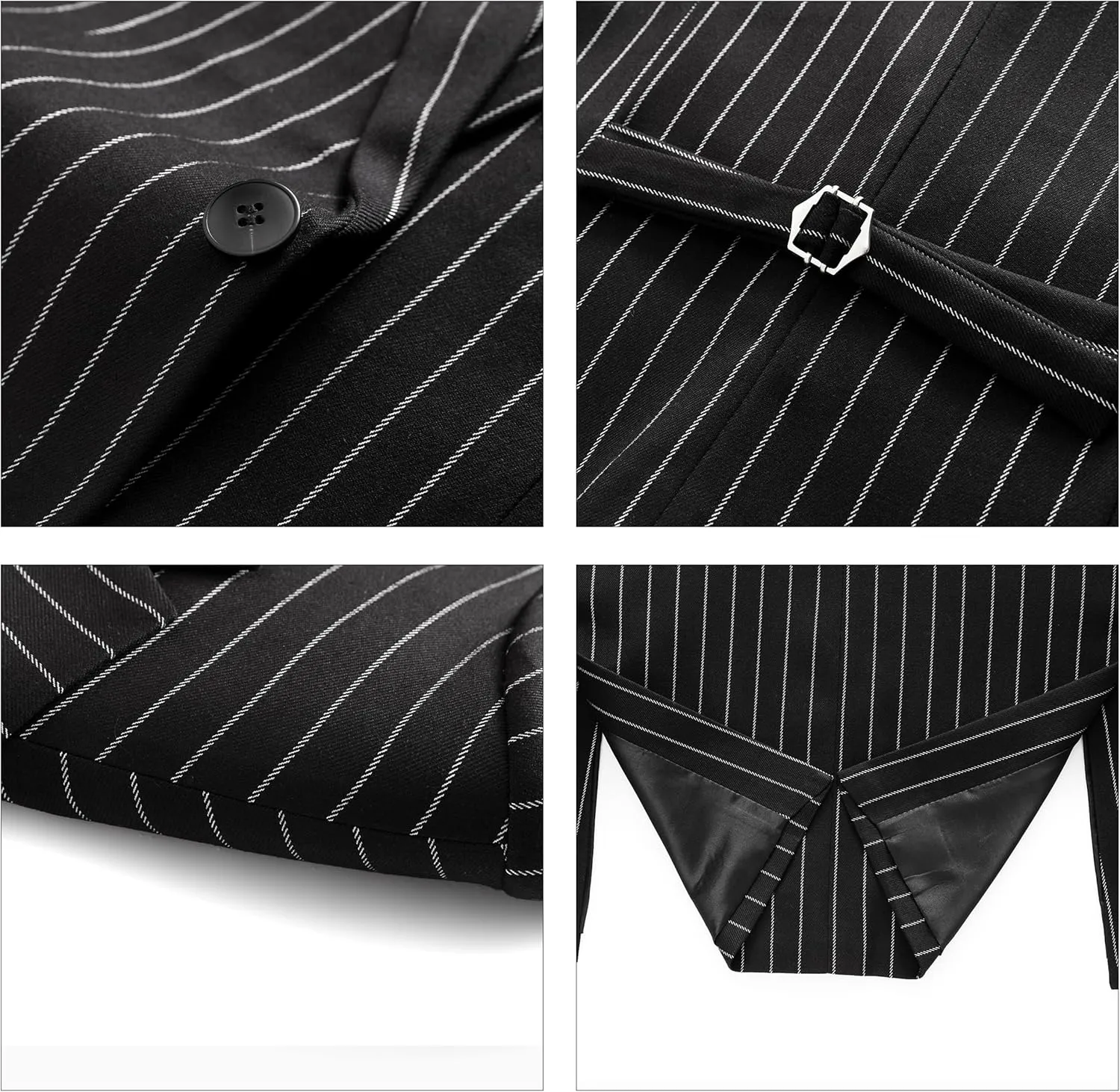 MOGU Mens 3 Piece Pinstripe Suit Slim Fit Double Vents Tuxedo Jacket Vest & Pants Casual Dress Set