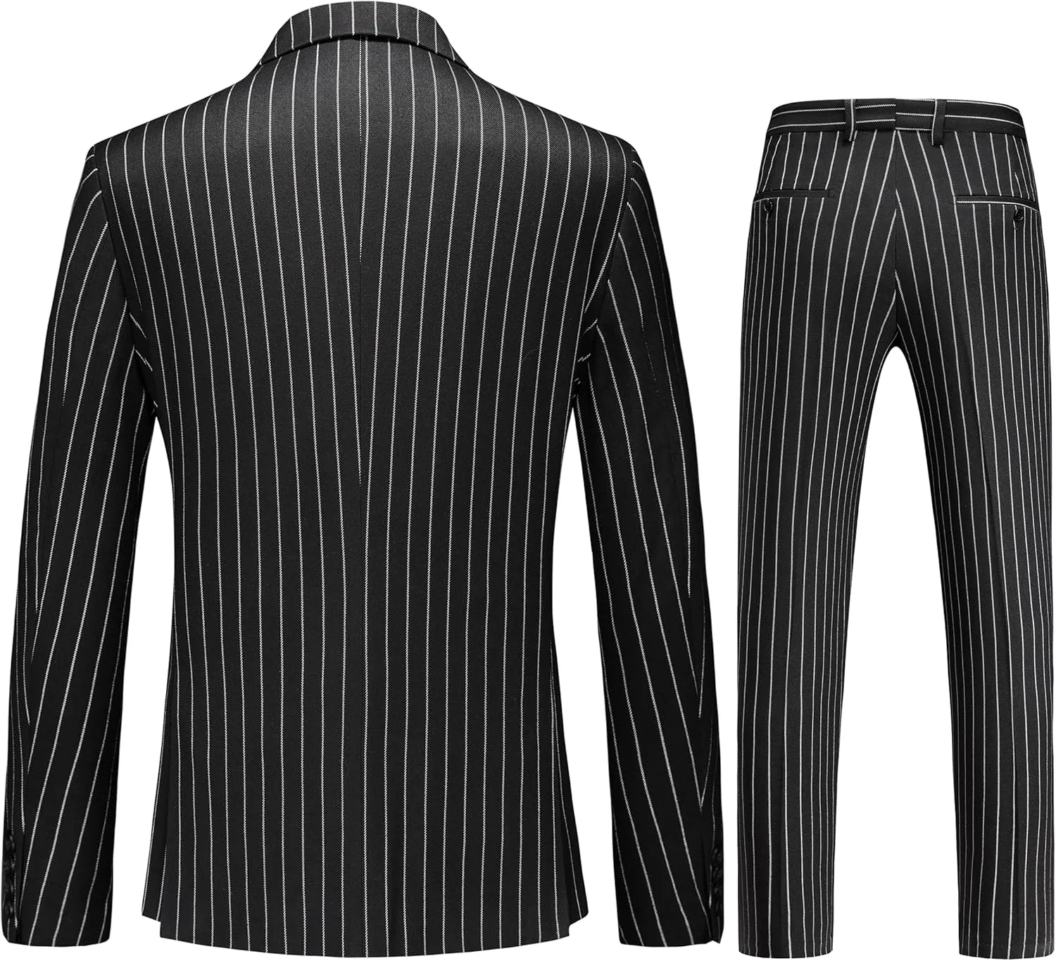 MOGU Mens 3 Piece Pinstripe Suit Slim Fit Double Vents Tuxedo Jacket Vest & Pants Casual Dress Set