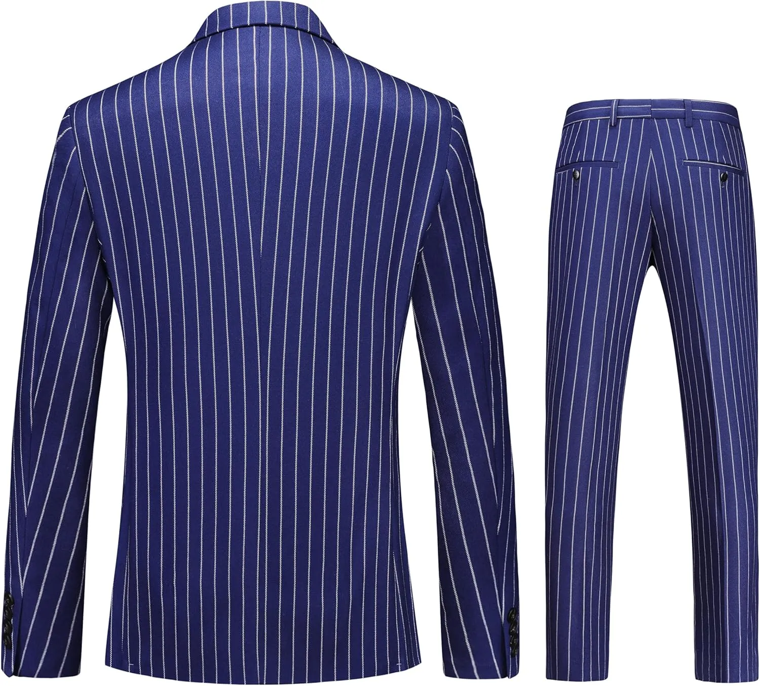 MOGU Mens 3 Piece Pinstripe Suit Slim Fit Double Vents Tuxedo Jacket Vest & Pants Casual Dress Set