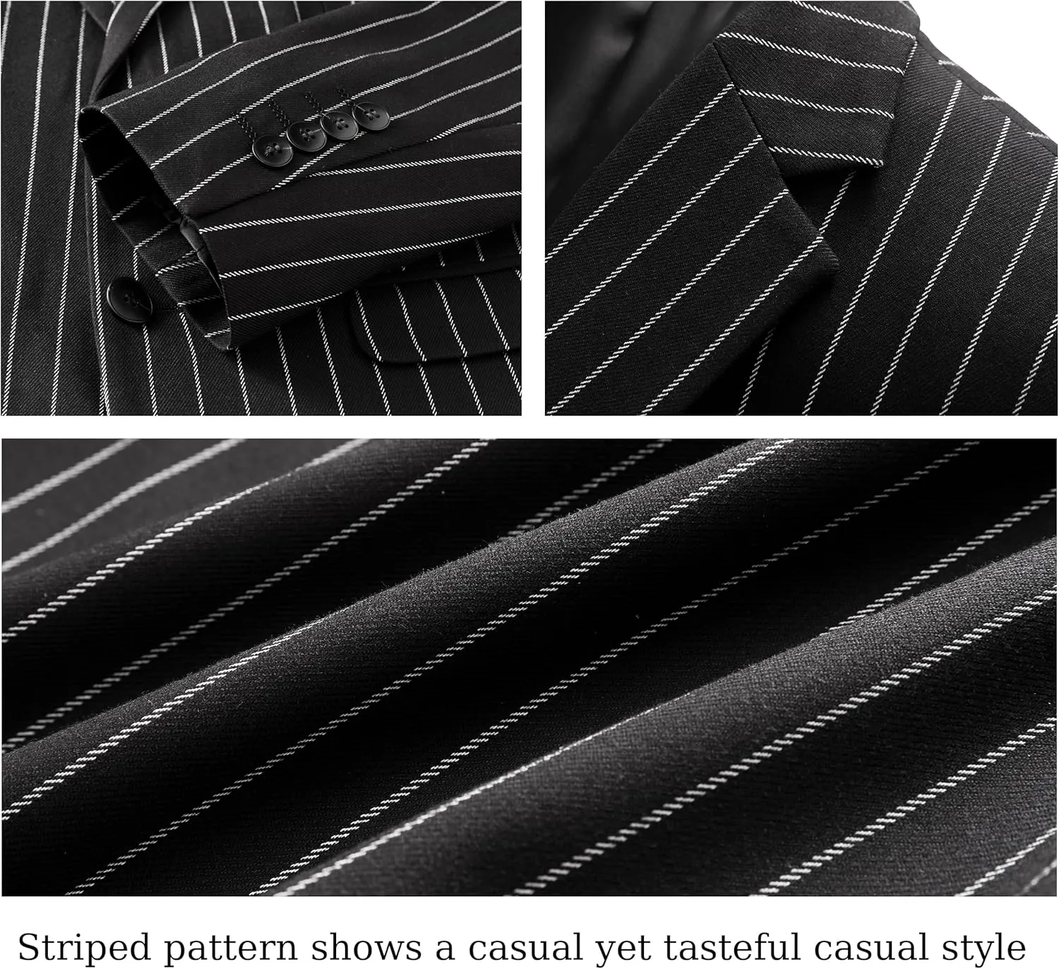 MOGU Mens 3 Piece Pinstripe Suit Slim Fit Double Vents Tuxedo Jacket Vest & Pants Casual Dress Set
