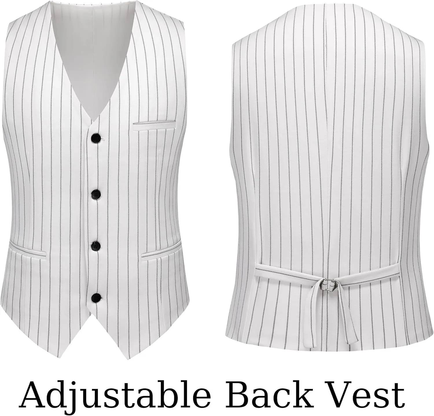 MOGU Mens 3 Piece Pinstripe Suit Slim Fit Double Vents Tuxedo Jacket Vest & Pants Casual Dress Set