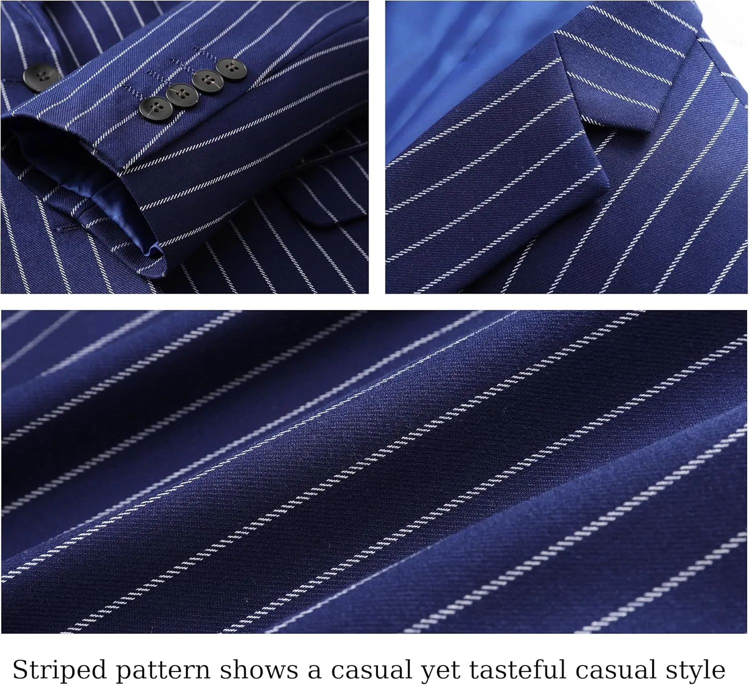 MOGU Mens 3 Piece Pinstripe Suit Slim Fit Double Vents Tuxedo Jacket Vest & Pants Casual Dress Set