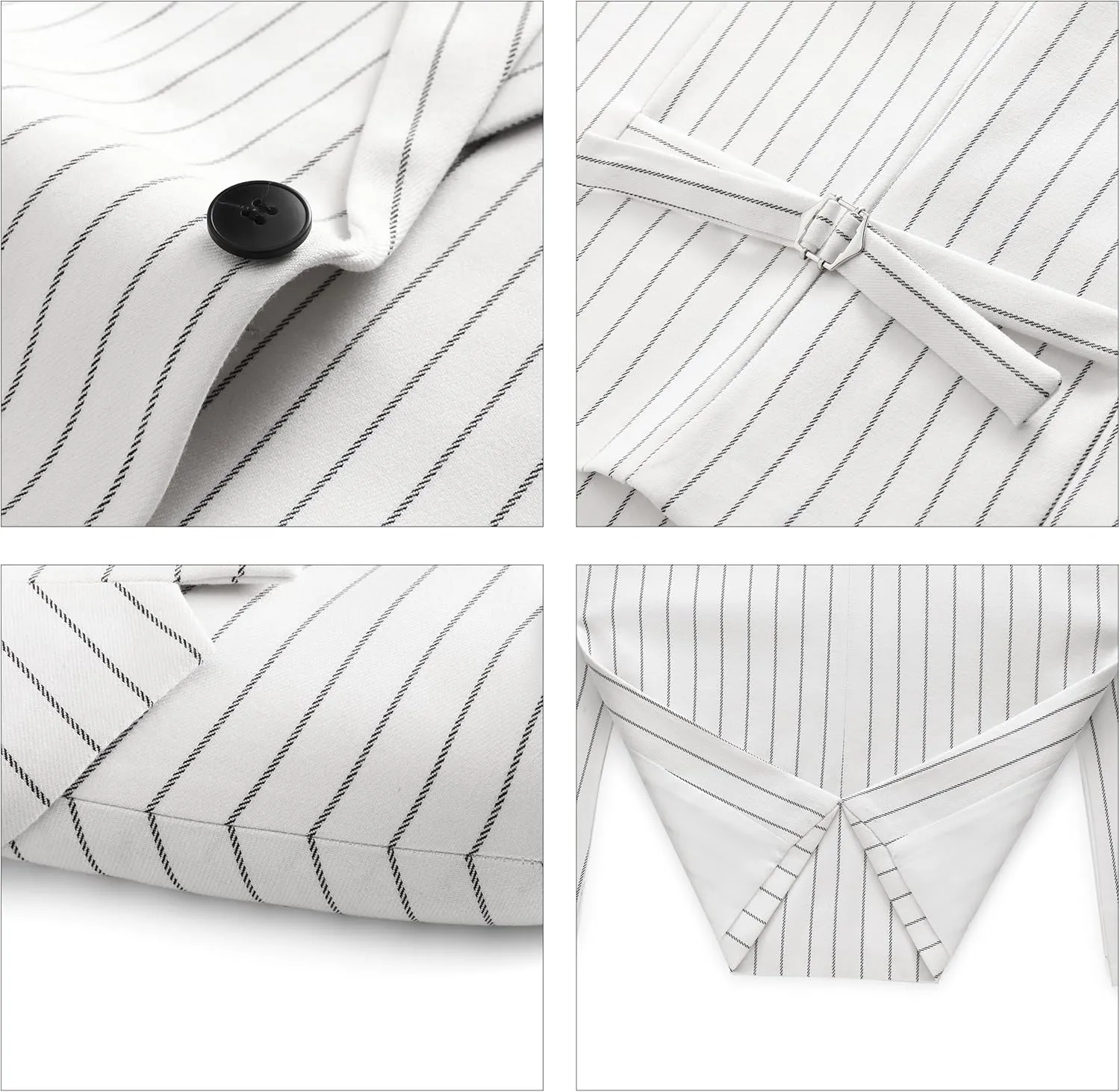 MOGU Mens 3 Piece Pinstripe Suit Slim Fit Double Vents Tuxedo Jacket Vest & Pants Casual Dress Set