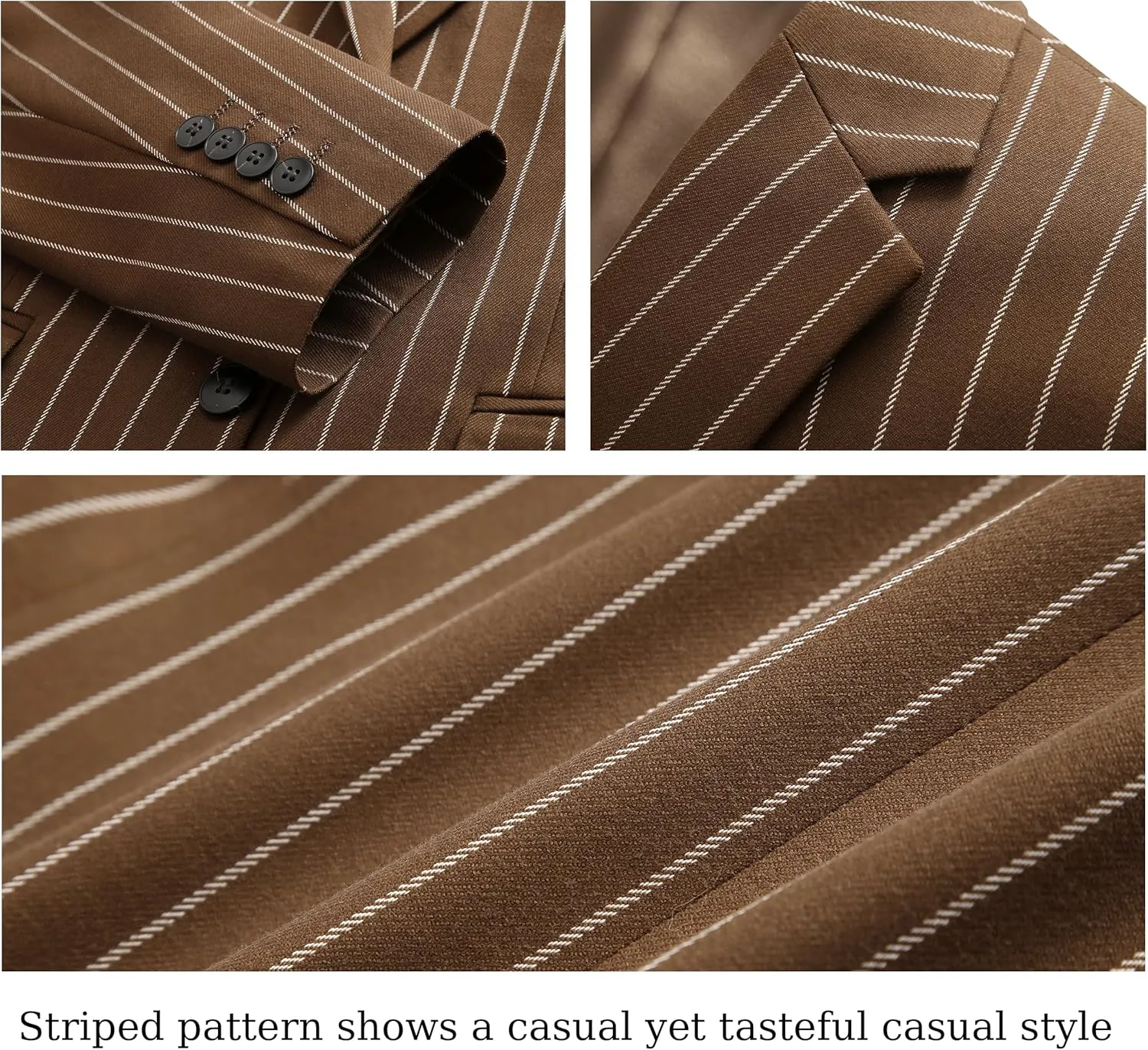 MOGU Mens 3 Piece Pinstripe Suit Slim Fit Double Vents Tuxedo Jacket Vest & Pants Casual Dress Set