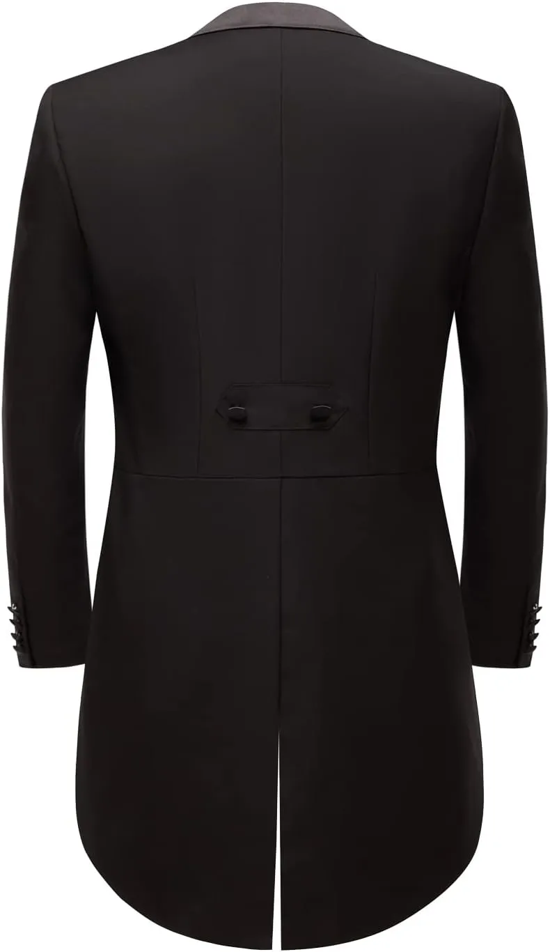 MOGU Men's 3 Piece Suit Swallow Tailed Coat Slim Fit Double Breasted Tailcoat for Performances