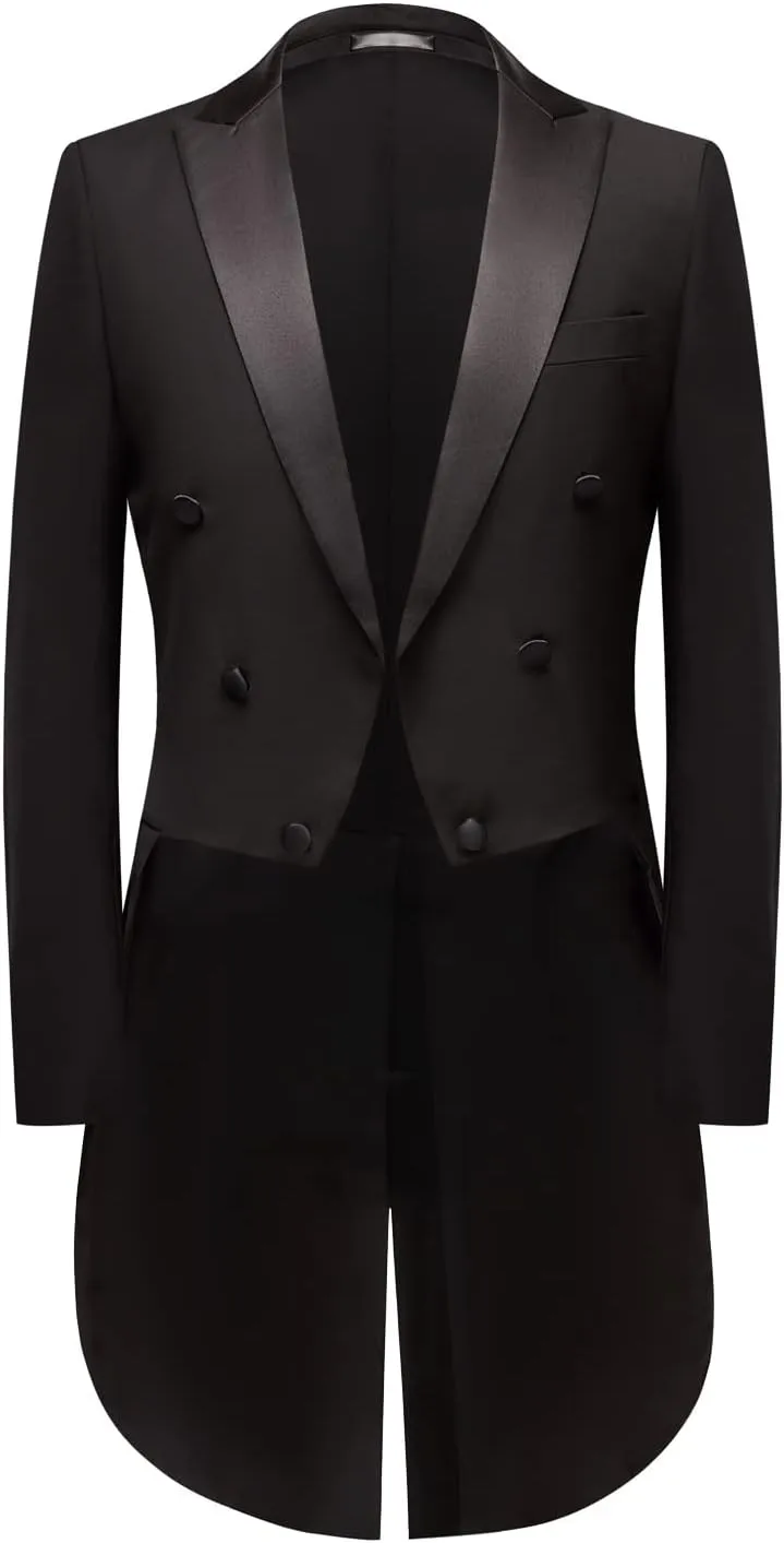 MOGU Men's 3 Piece Suit Swallow Tailed Coat Slim Fit Double Breasted Tailcoat for Performances