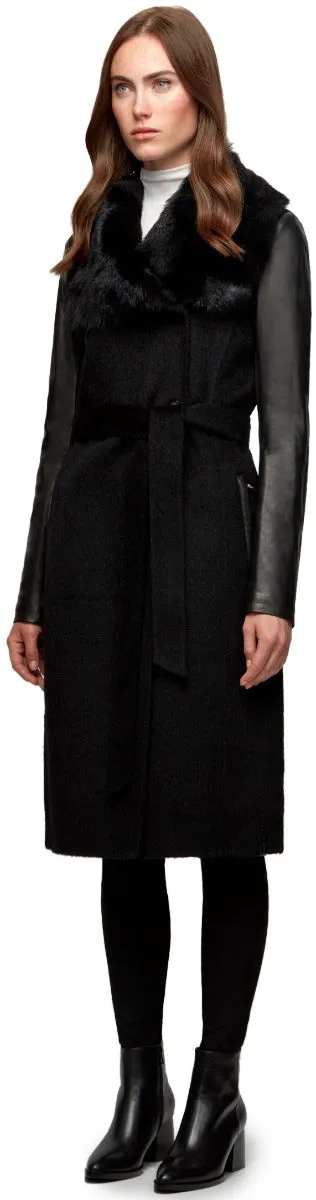 MORAY BELTED WOOL COAT WITH LEATHER SLEEVES