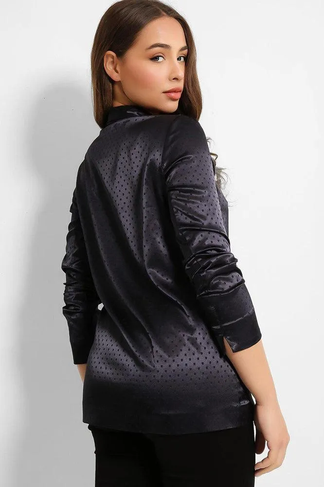Navy Dot Print Satin Finish Single Breasted Blazer