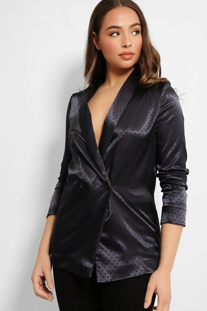 Navy Dot Print Satin Finish Single Breasted Blazer