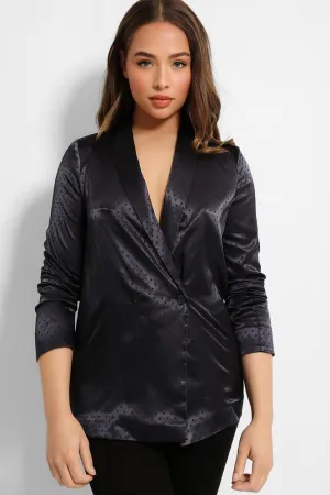 Navy Dot Print Satin Finish Single Breasted Blazer