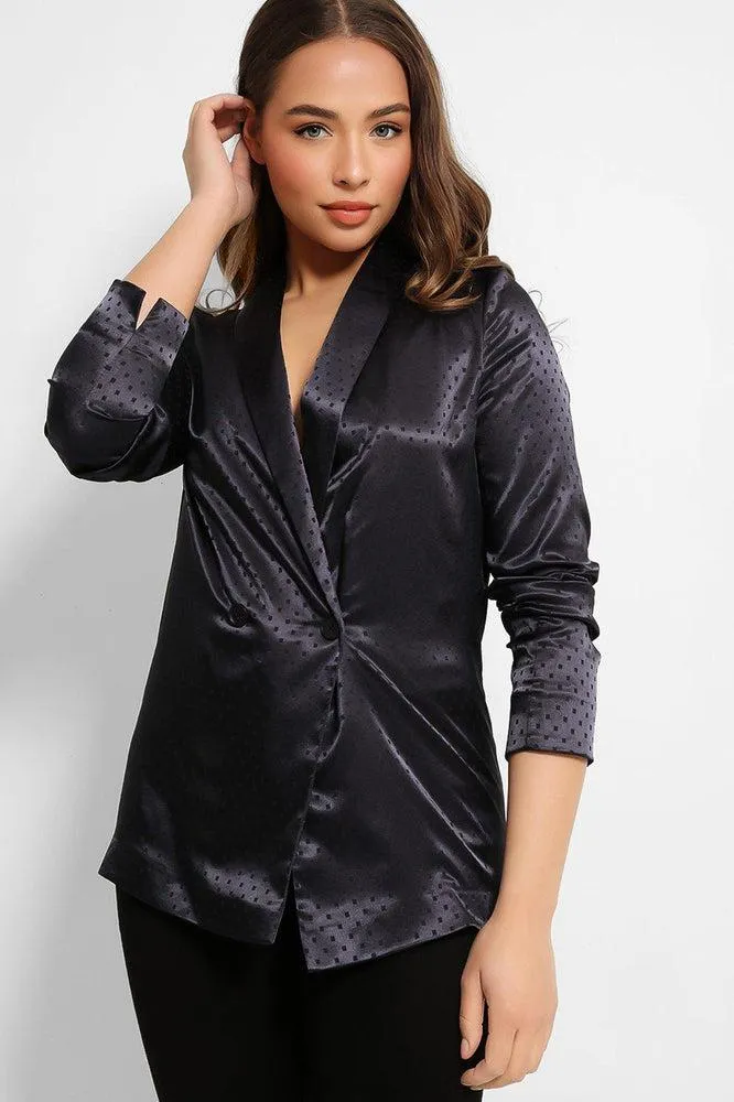 Navy Dot Print Satin Finish Single Breasted Blazer