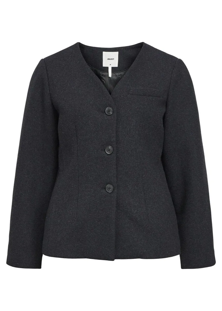 OBJMEGHAN BARREL SLEEVE BLAZER | DARK GREY MELANGE