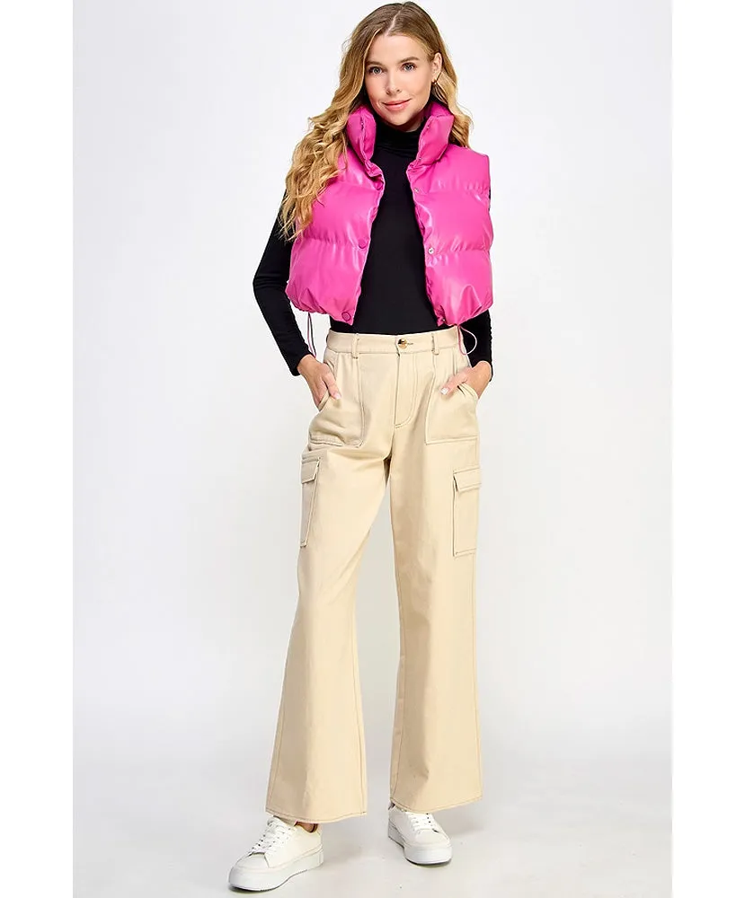Pleather Cropped Puffer Vest