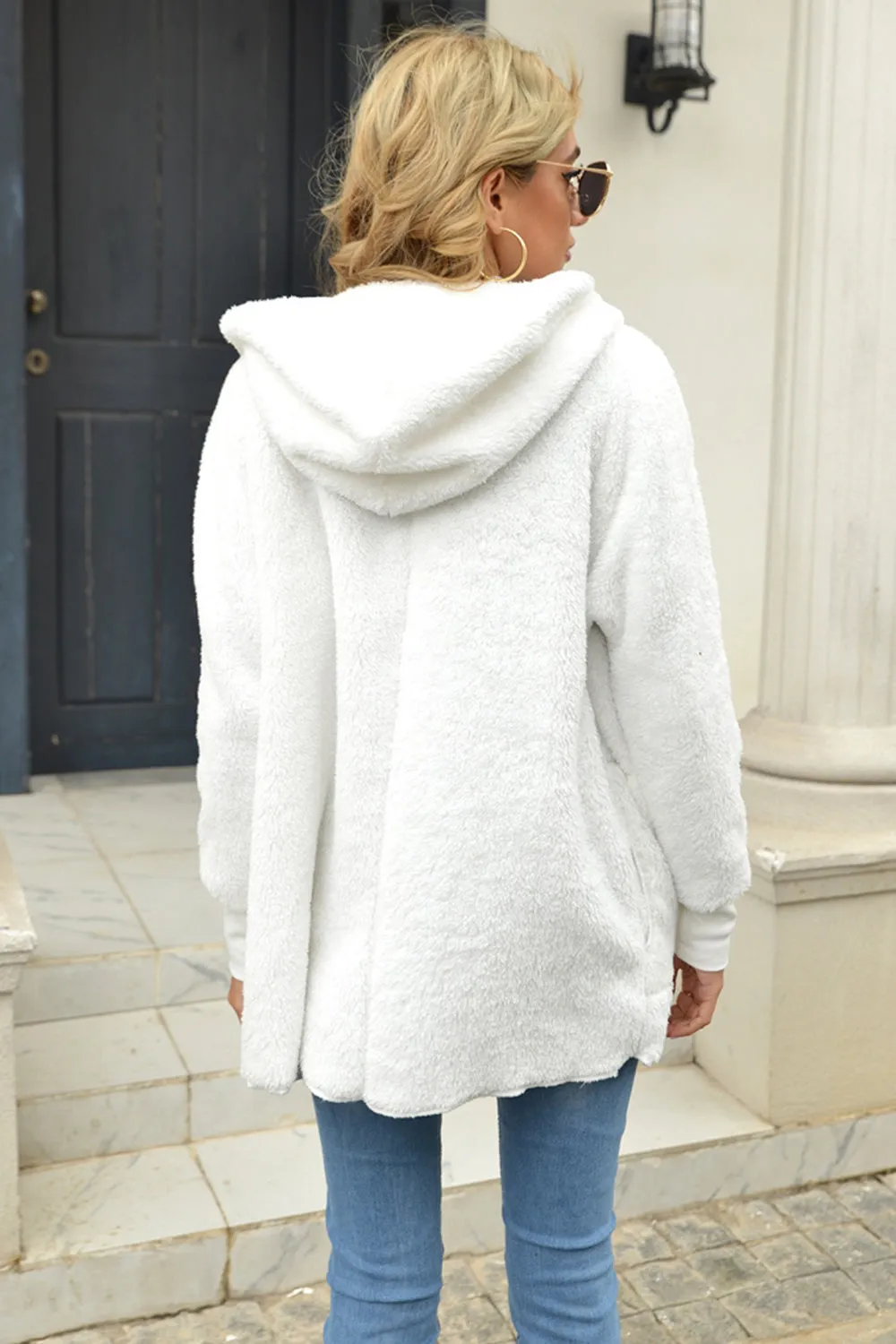 Plush Mid-Length Lapel Hooded Jacket