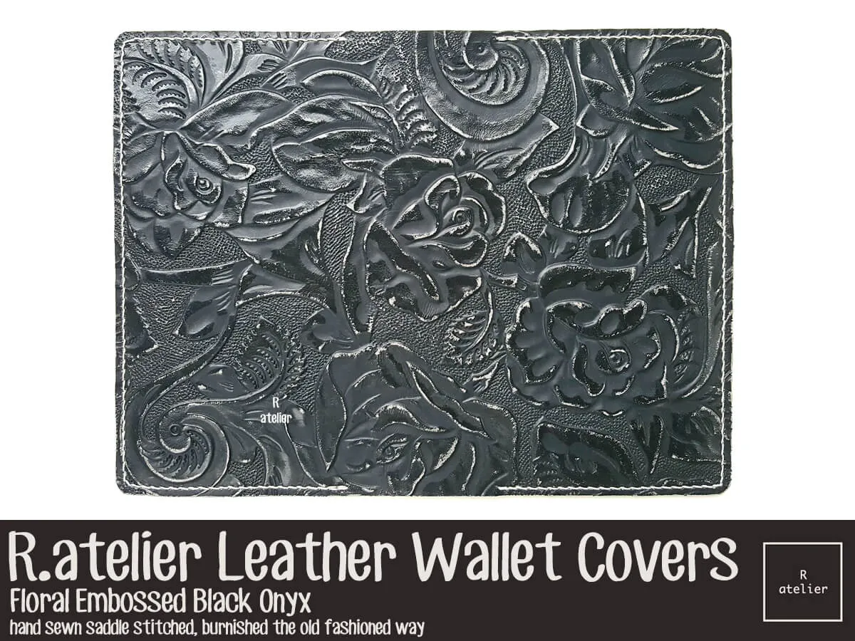 R.atelier Leather Wallet Cover | Floral Embossed Black Onyx