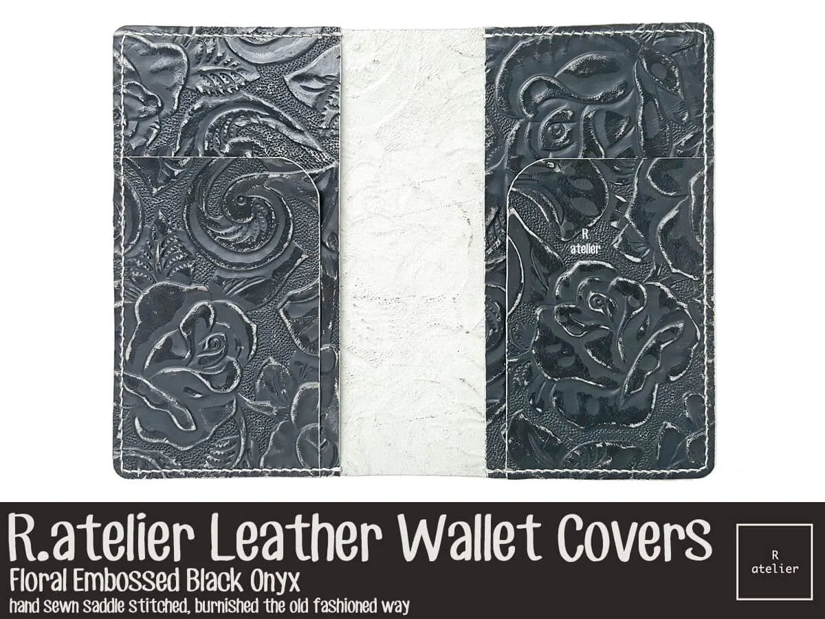 R.atelier Leather Wallet Cover | Floral Embossed Black Onyx