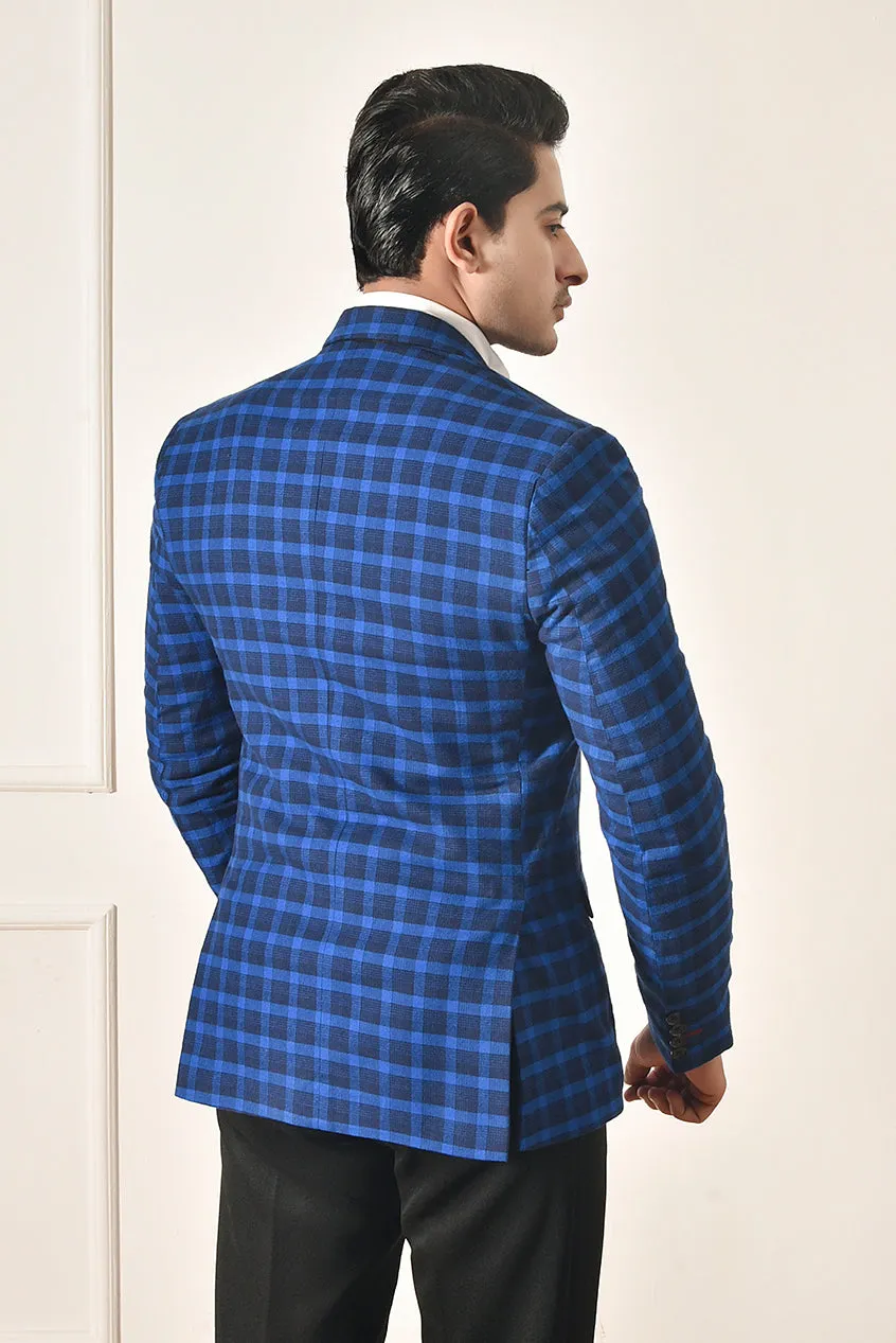 Royal Blue Checkered Casual Blazer