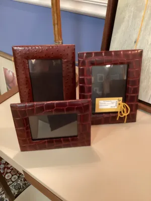 Set of 3 Embossed Brown Leather Frames