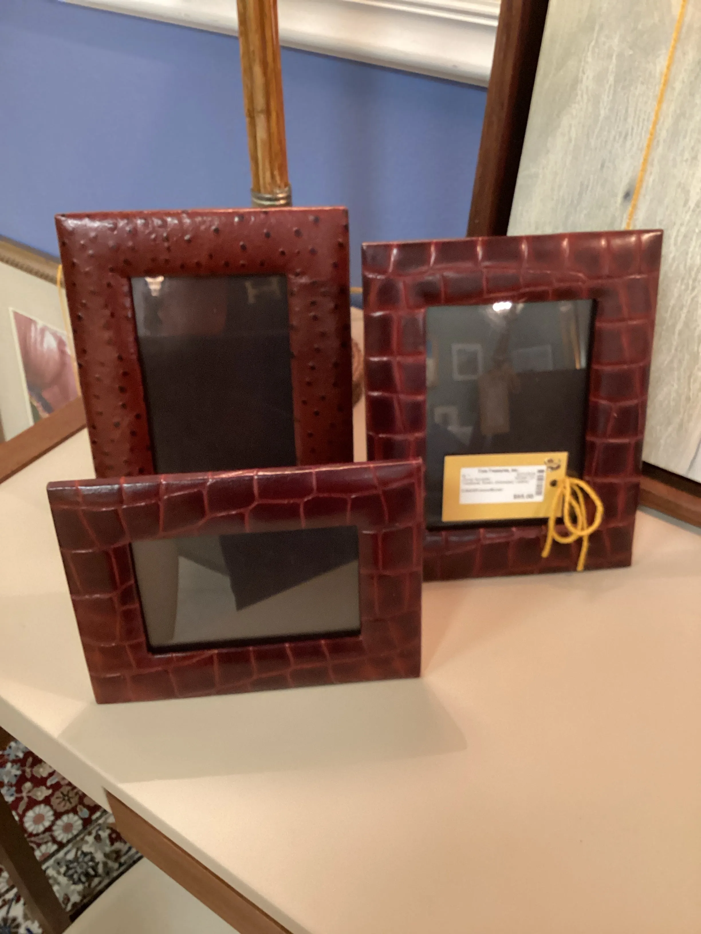 Set of 3 Embossed Brown Leather Frames