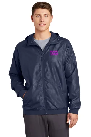 Sport-Tek Embossed Hooded Custom Wind Jackets, True Navy/ True Navy