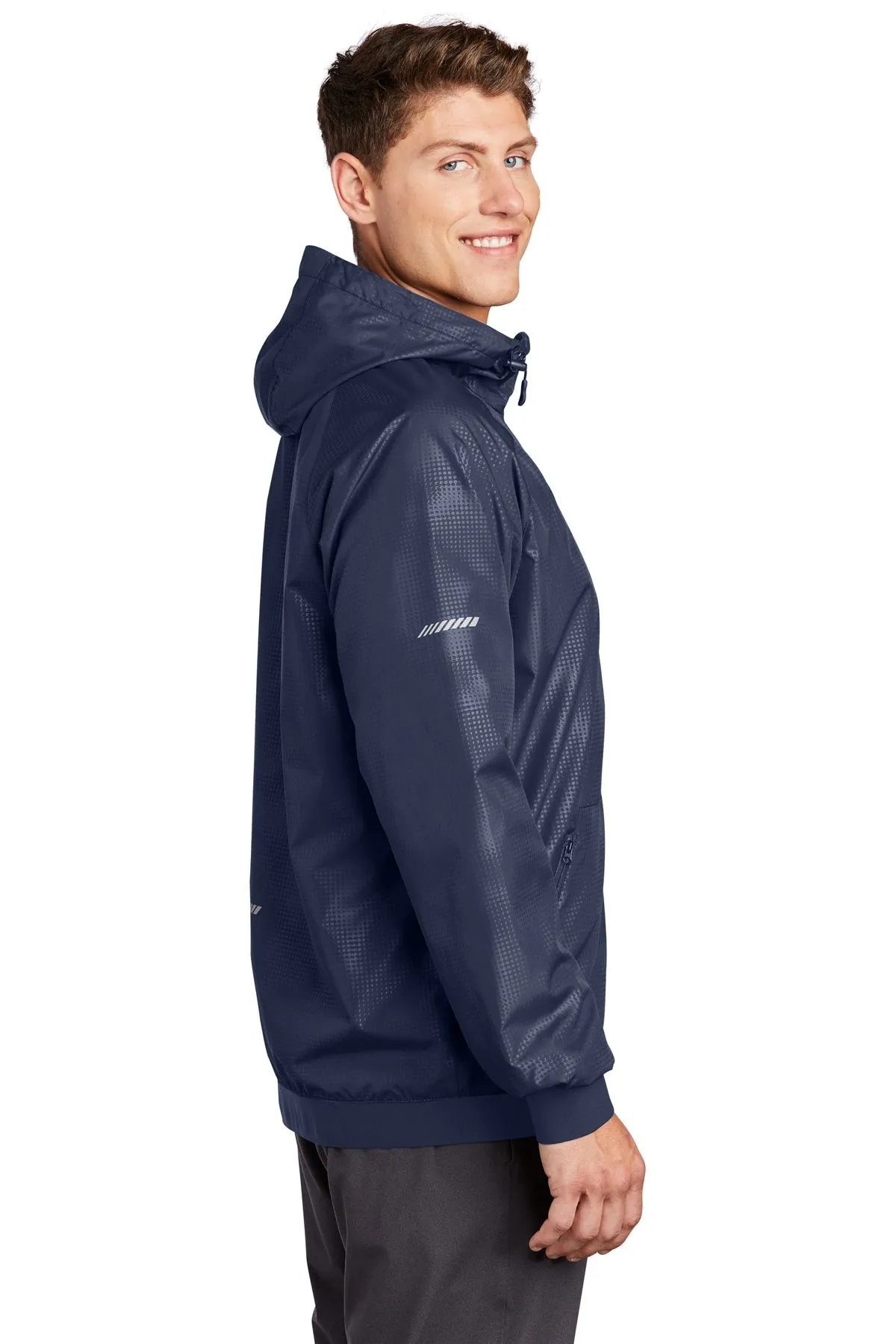 Sport-Tek Embossed Hooded Custom Wind Jackets, True Navy/ True Navy
