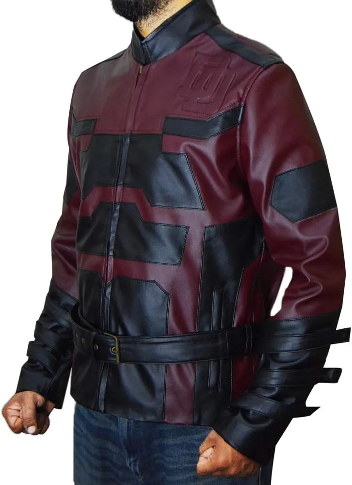 The Jasperz Charlie Cox Daredevil Maroon Leather Jacket Costume for Mens, XXS-3XL