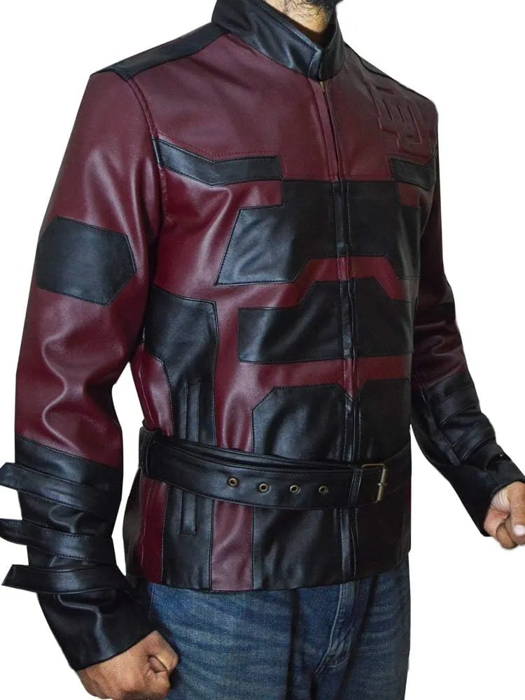 The Jasperz Charlie Cox Daredevil Maroon Leather Jacket Costume for Mens, XXS-3XL