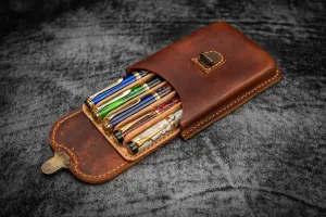 The Old School - Leather Molded Pen Case for 5 Pens - Distressed Leather