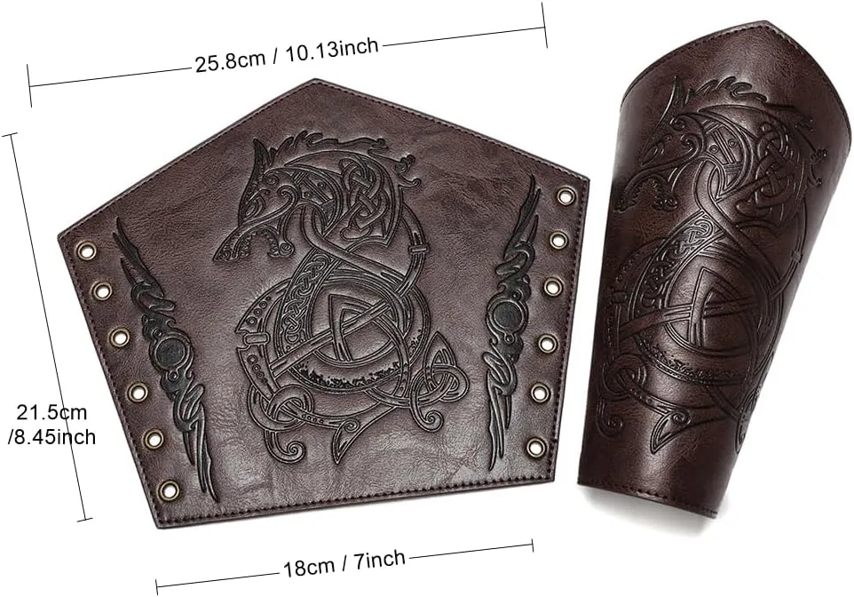 Viking Arm Bracers Leather Armor Cuffs LARP Bracers Embossed Arm Guards Nordic Talisman Amulet for Men Women Gifts One Pair