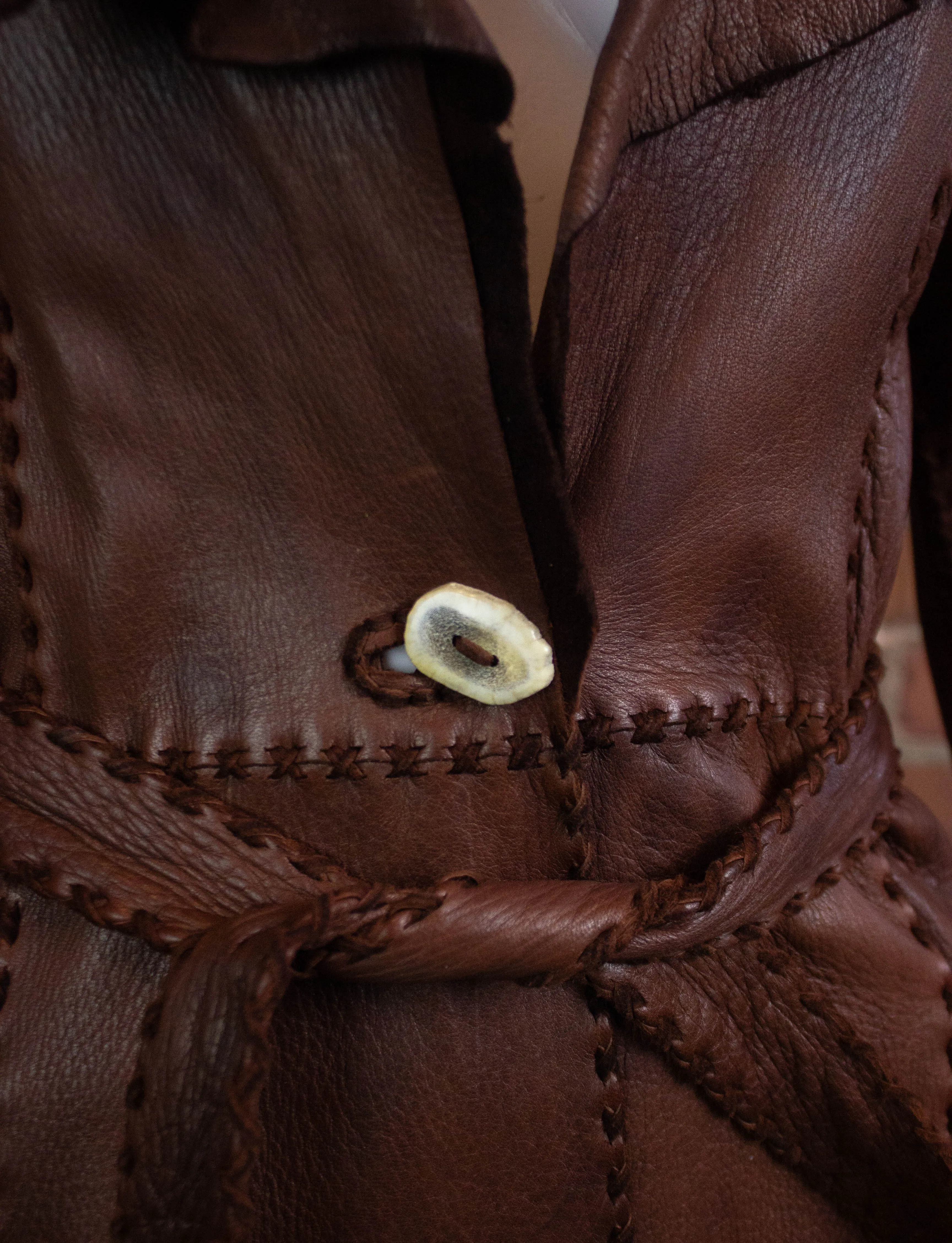 Vintage 70s Buckskin Brown Leather Coat Small