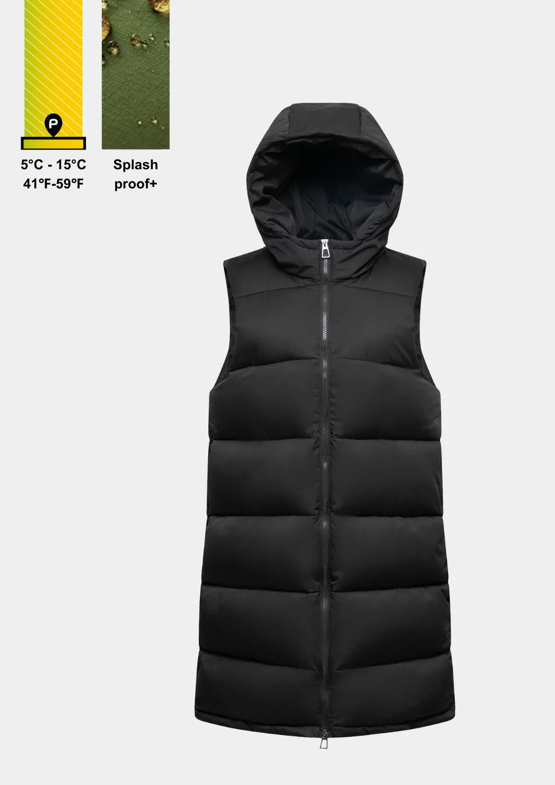 Winter Warmer Slim Long Puffer Gilet Splashproof