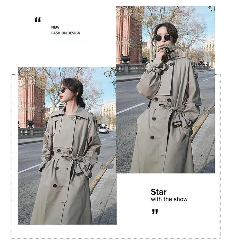 Wjczt Long Trench Coat Ladies Double Breasted Slim Trench Coat Female Outwear Windbreaker Casual Street All-match Women&#39;s Clothing XXL