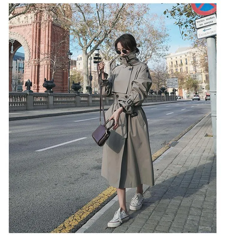 Wjczt Long Trench Coat Ladies Double Breasted Slim Trench Coat Female Outwear Windbreaker Casual Street All-match Women&#39;s Clothing XXL