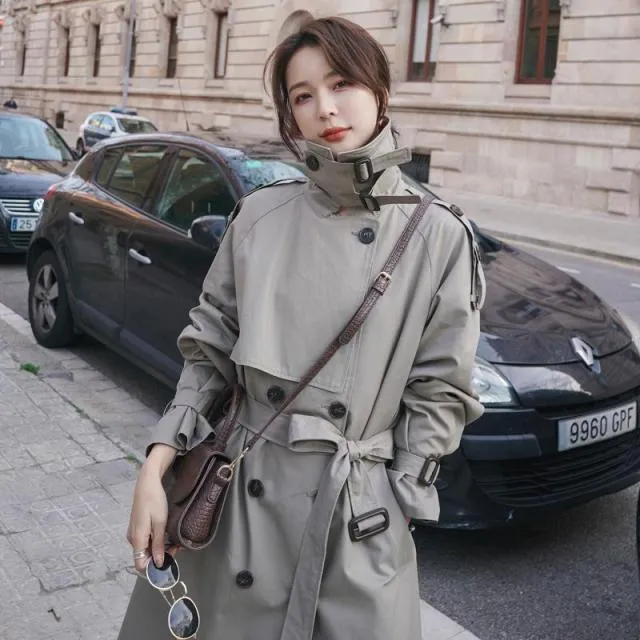 Wjczt Long Trench Coat Ladies Double Breasted Slim Trench Coat Female Outwear Windbreaker Casual Street All-match Women&#39;s Clothing XXL