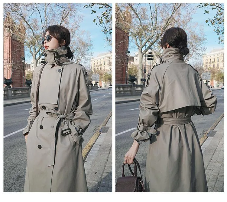 Wjczt Long Trench Coat Ladies Double Breasted Slim Trench Coat Female Outwear Windbreaker Casual Street All-match Women&#39;s Clothing XXL