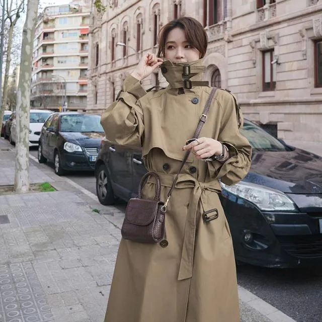 Wjczt Long Trench Coat Ladies Double Breasted Slim Trench Coat Female Outwear Windbreaker Casual Street All-match Women&#39;s Clothing XXL
