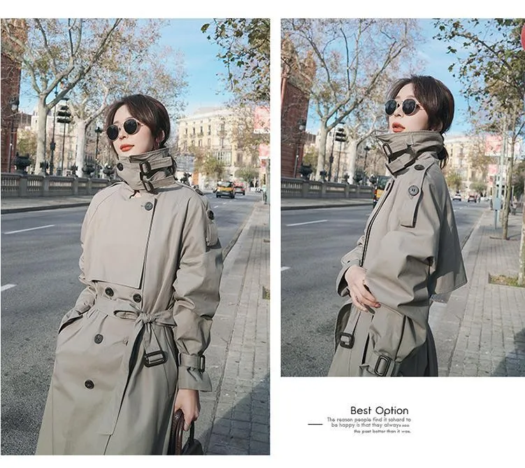 Wjczt Long Trench Coat Ladies Double Breasted Slim Trench Coat Female Outwear Windbreaker Casual Street All-match Women&#39;s Clothing XXL