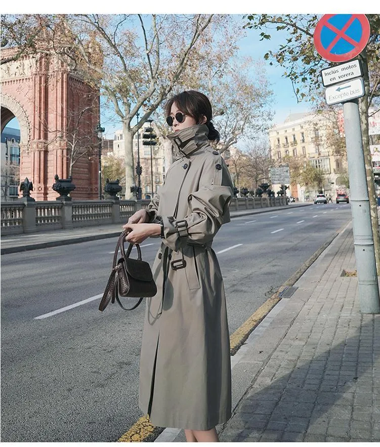 Wjczt Long Trench Coat Ladies Double Breasted Slim Trench Coat Female Outwear Windbreaker Casual Street All-match Women&#39;s Clothing XXL