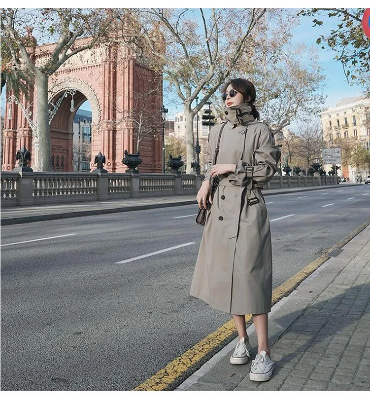 Wjczt Long Trench Coat Ladies Double Breasted Slim Trench Coat Female Outwear Windbreaker Casual Street All-match Women&#39;s Clothing XXL