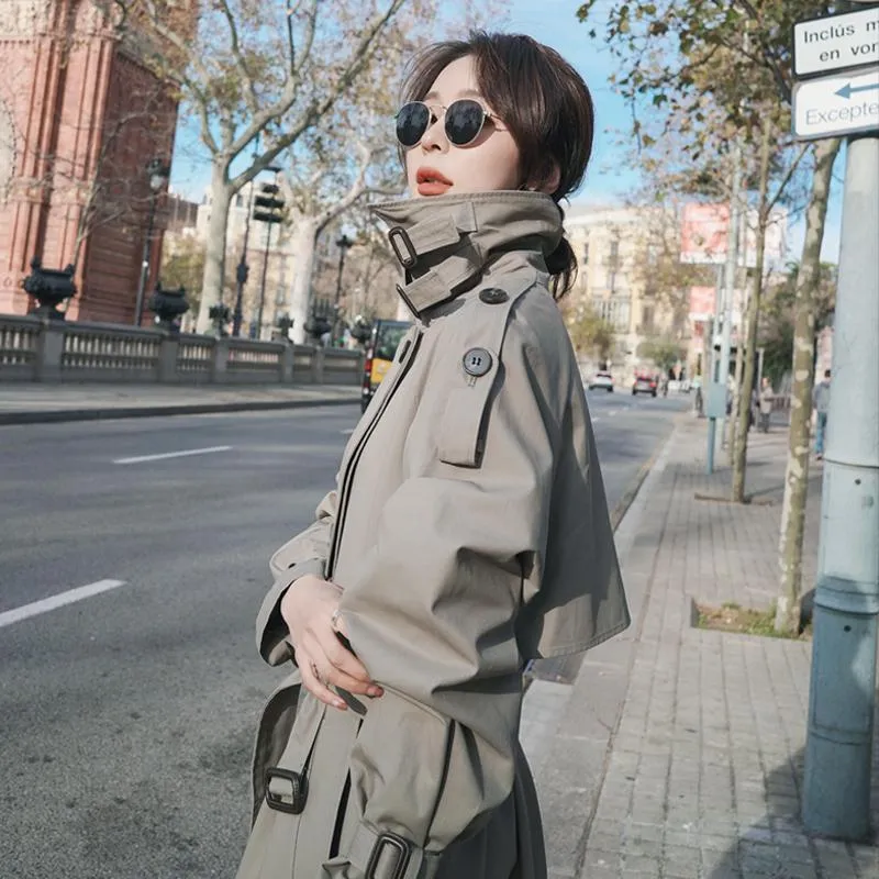 Wjczt Long Trench Coat Ladies Double Breasted Slim Trench Coat Female Outwear Windbreaker Casual Street All-match Women&#39;s Clothing XXL