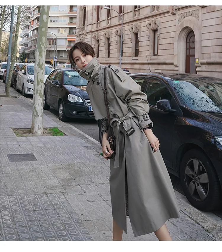 Wjczt Long Trench Coat Ladies Double Breasted Slim Trench Coat Female Outwear Windbreaker Casual Street All-match Women&#39;s Clothing XXL