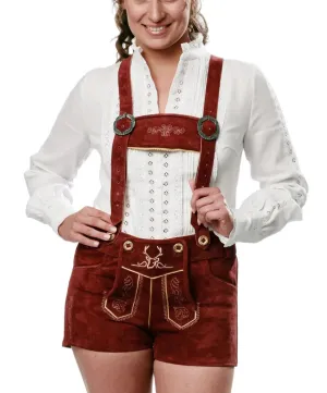 Women Lederhosen Hot Pants Cherry Red