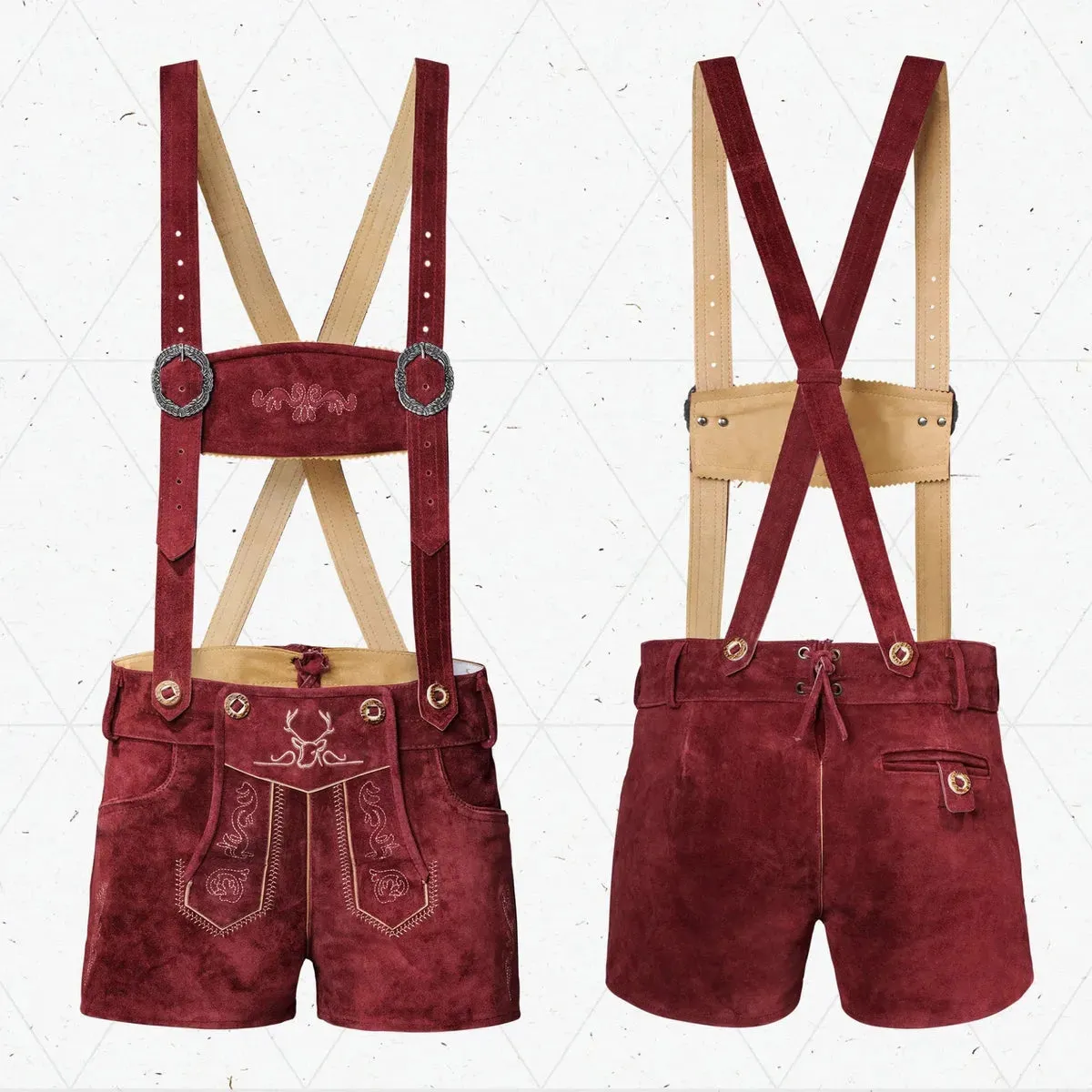 Women Lederhosen Hot Pants Cherry Red