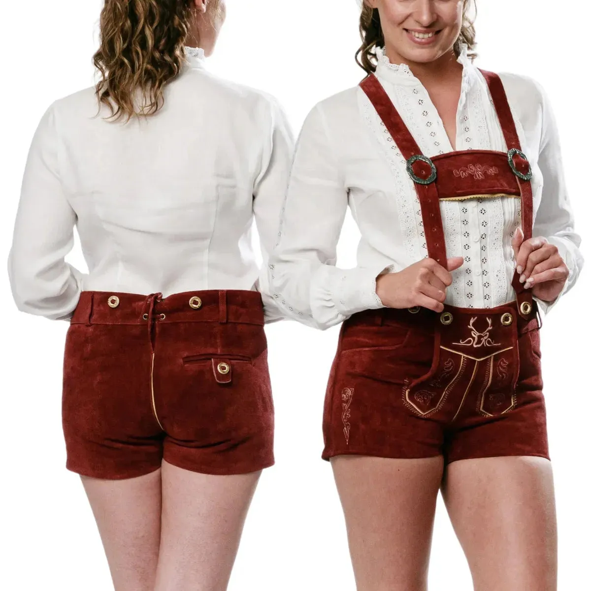 Women Lederhosen Hot Pants Cherry Red