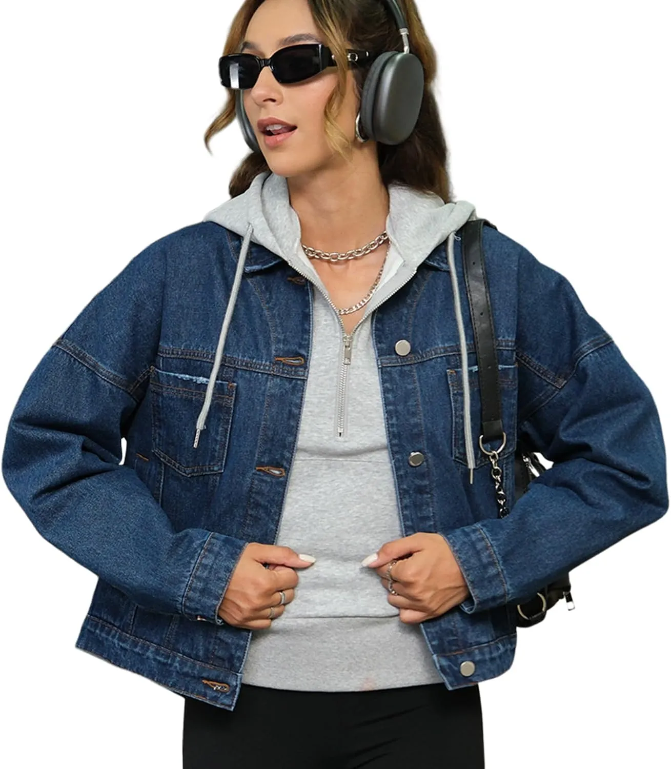 Womens Opal Swing Denim Jacket Distressed Ripped Button Front Jean Jackets with Pockets Y2K Clothing