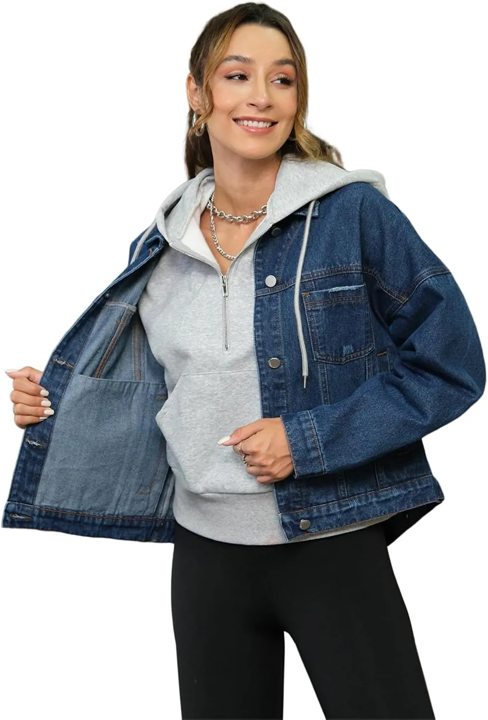 Womens Opal Swing Denim Jacket Distressed Ripped Button Front Jean Jackets with Pockets Y2K Clothing